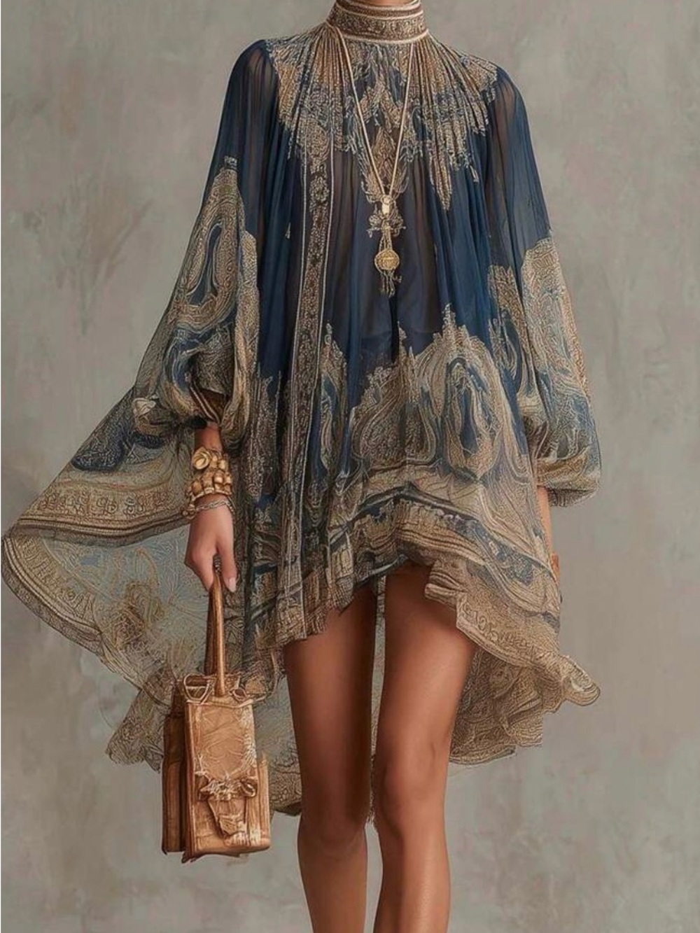 Boho Paisley Navy and Tan Tunic Dress; as advertised on instagram!